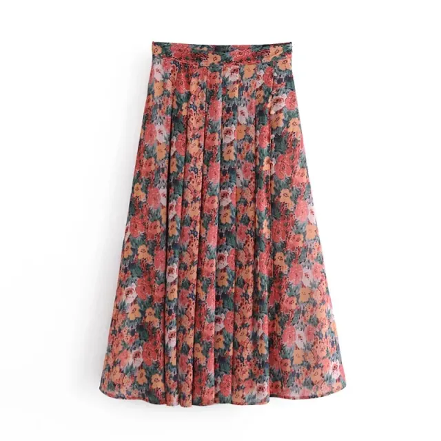 Seaside Resort Style Pleated High Waist Slit Long Skirt Red - Shop at LoveMi