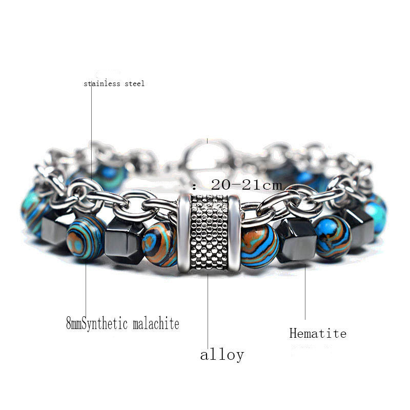 European And American Men's Malachite Bracelet Metal Beaded Hip Hop