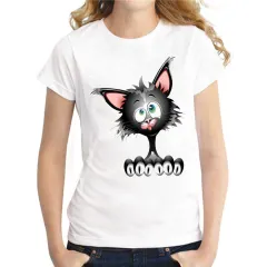 T-shirt Women's Round Neck Short Sleeve Cartoon Animal Print Slim Bottoming Shirt - White - View 1