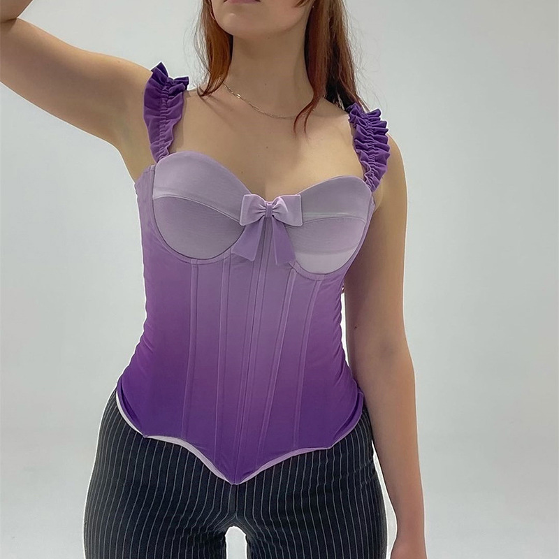 European And American Style Spring Women's New Fashion Bow Vest Slim Waist Tunic