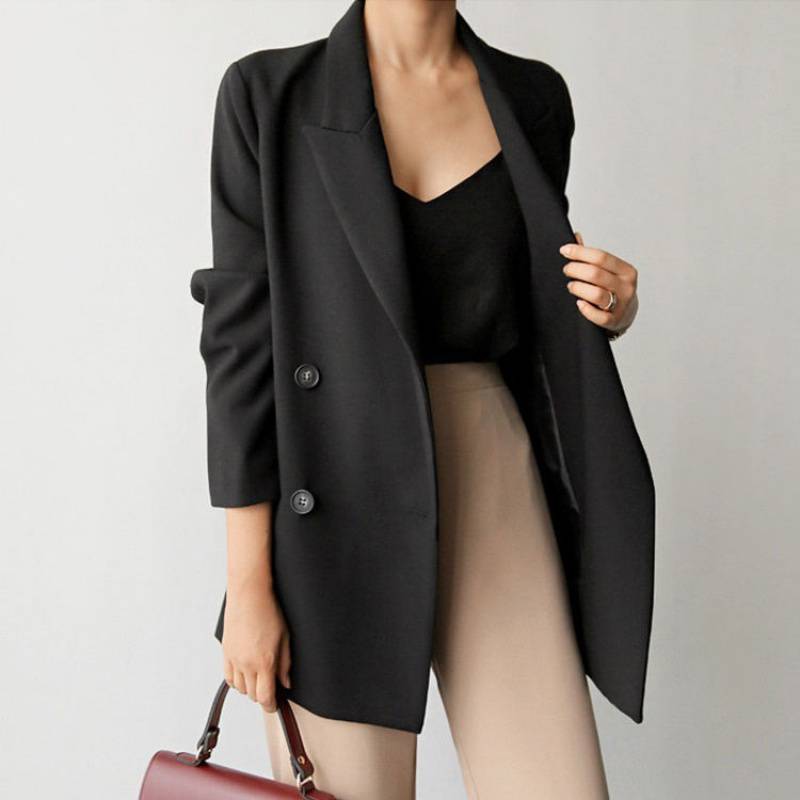 Women's Drape Black Suit Jacket Women Korean Style