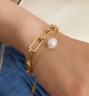 Title 1, Double-layer Bracelet Female Natural Pearl Pend...