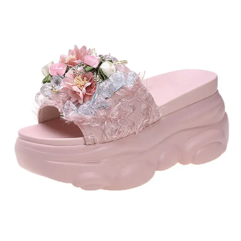 Women's Cute Rhinestone Thick Bottom Flower Sandals