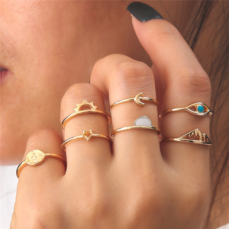 Dripping 7-piece Ring Set Beach Style Women's Jewelry