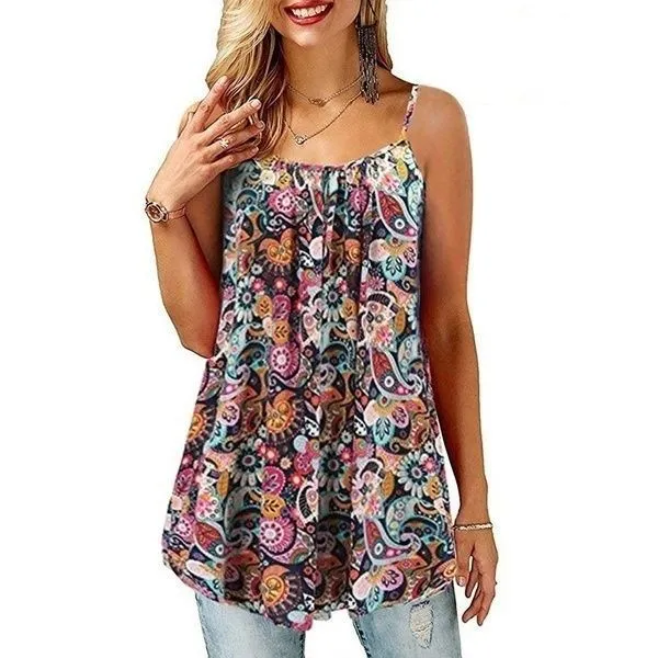 Women's Printed Pleated Wide Hem Loose Suspenders A Style - Shop at LoveMi