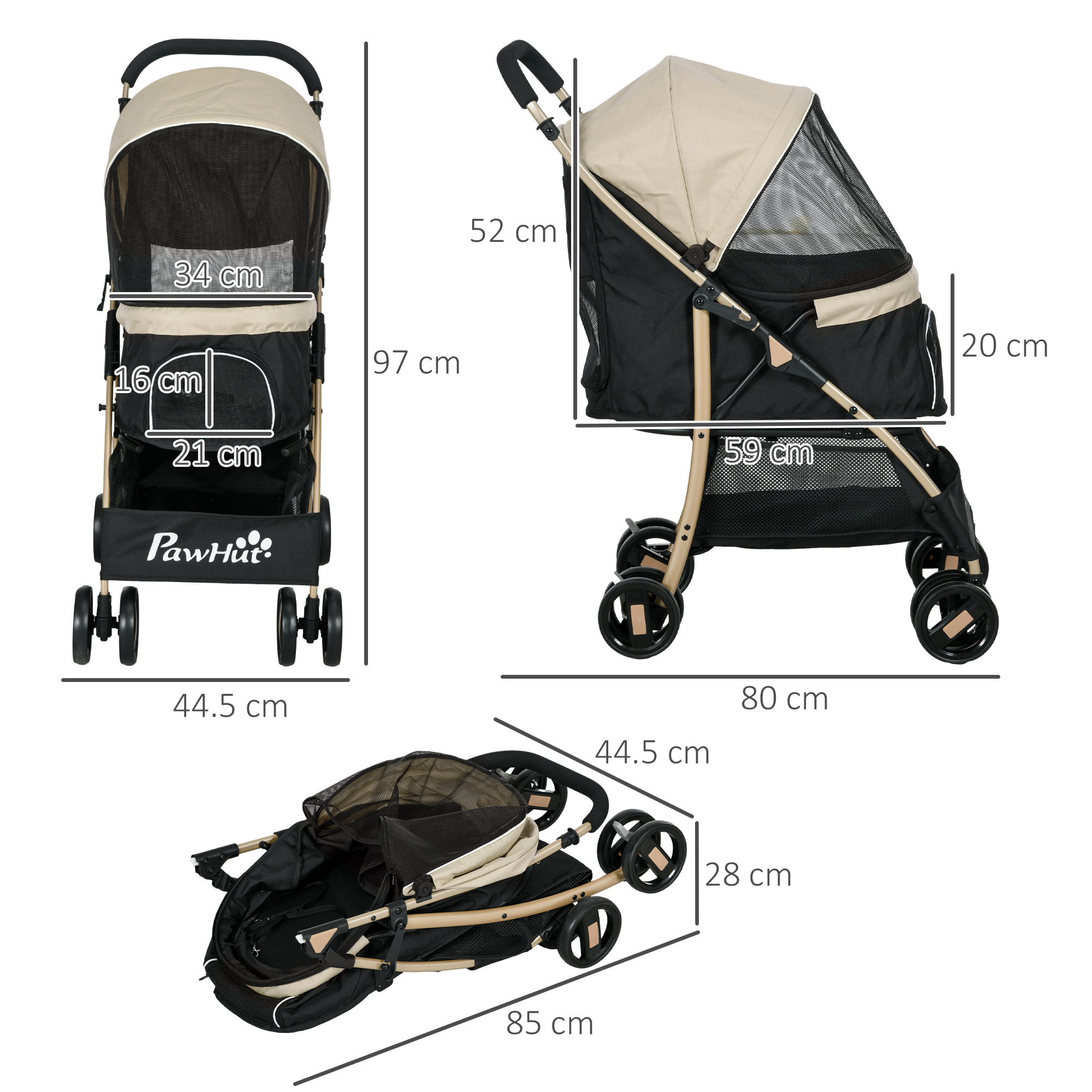 Small And Mini Dog Pet Strollers With Rain Cover - Khaki Color detail photo 2