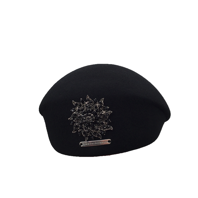 Celebrity Elegant Bright Diamond Woolen Black Beret