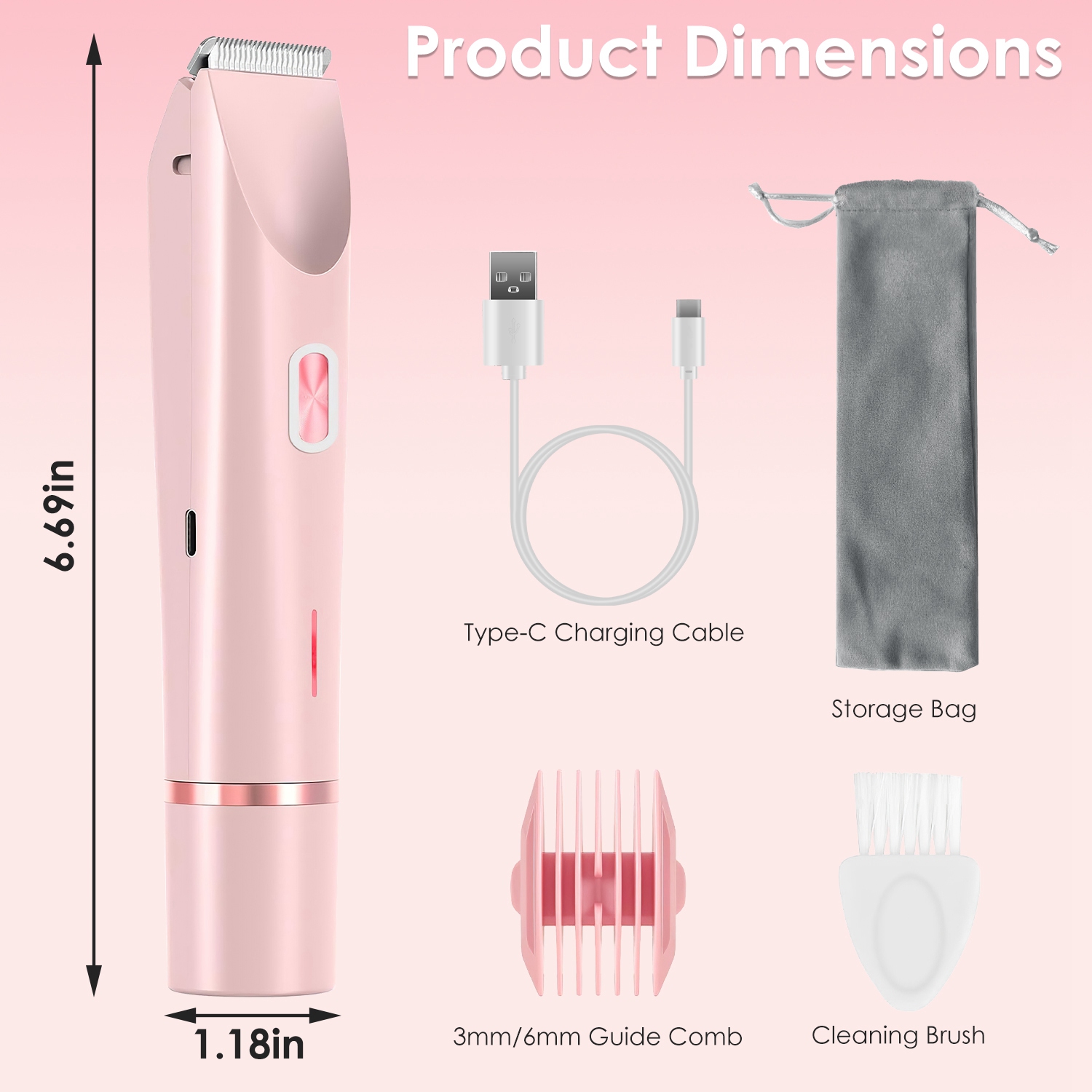 1Pc 2 In 1 Bikini Trimmer For Women Dual Head Cordless Body Shaver IPX7 Waterproof Rechargeable Pubic Hair Razor Wet And Dry Use For Bikini Underarm Leg Arm Body Face — foto 8