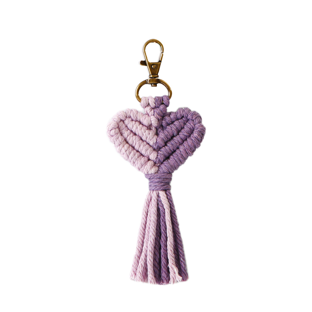 Tassel Peach Heart Hand Woven Pendant Keychain Purple - Shop at LoveMi