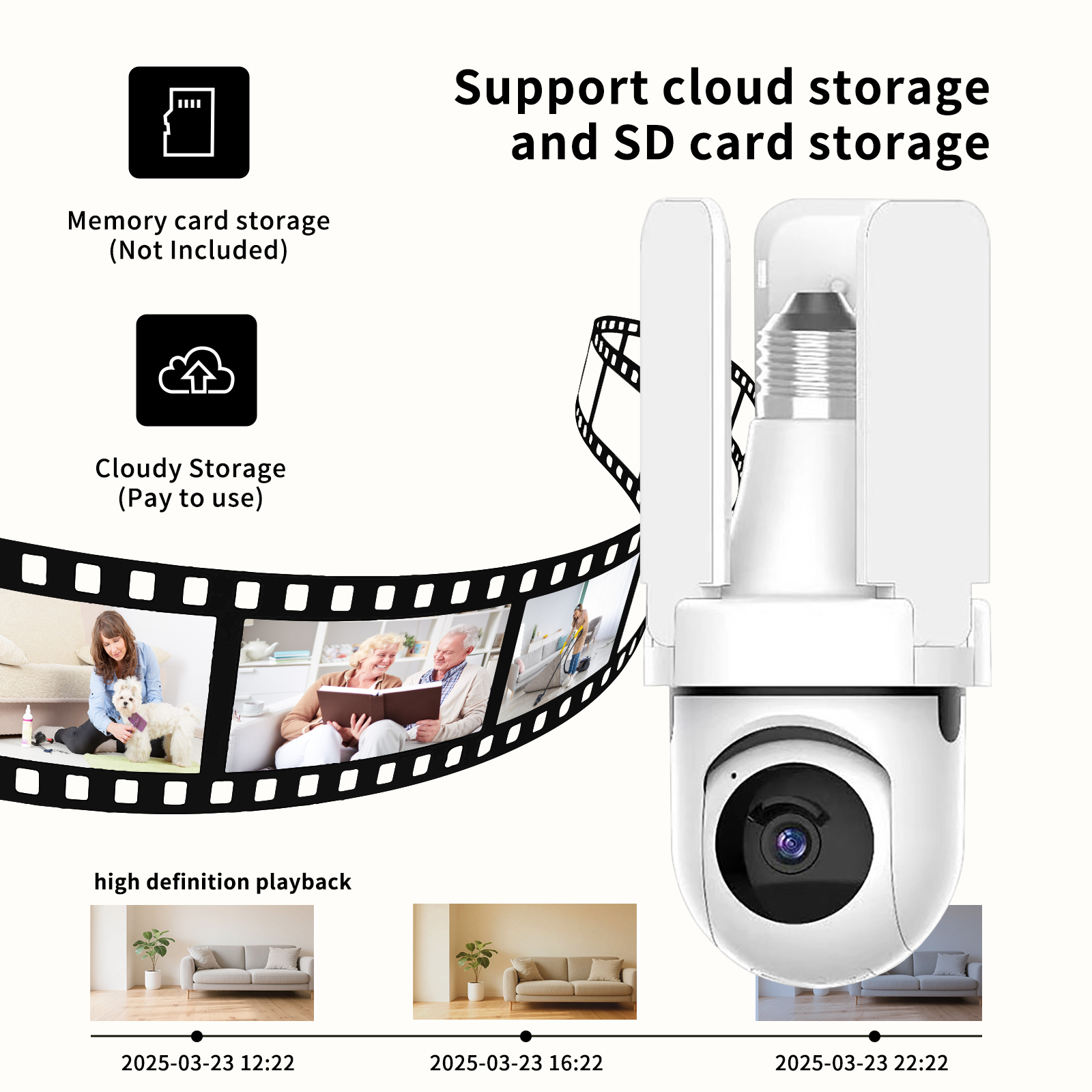 3-Leaf Fan Light Bulb Security Camera, 1080P HD WiFi Remote Monitor, Easy Installation No Wiring, Night Vision Motion Detection For Home & Shop