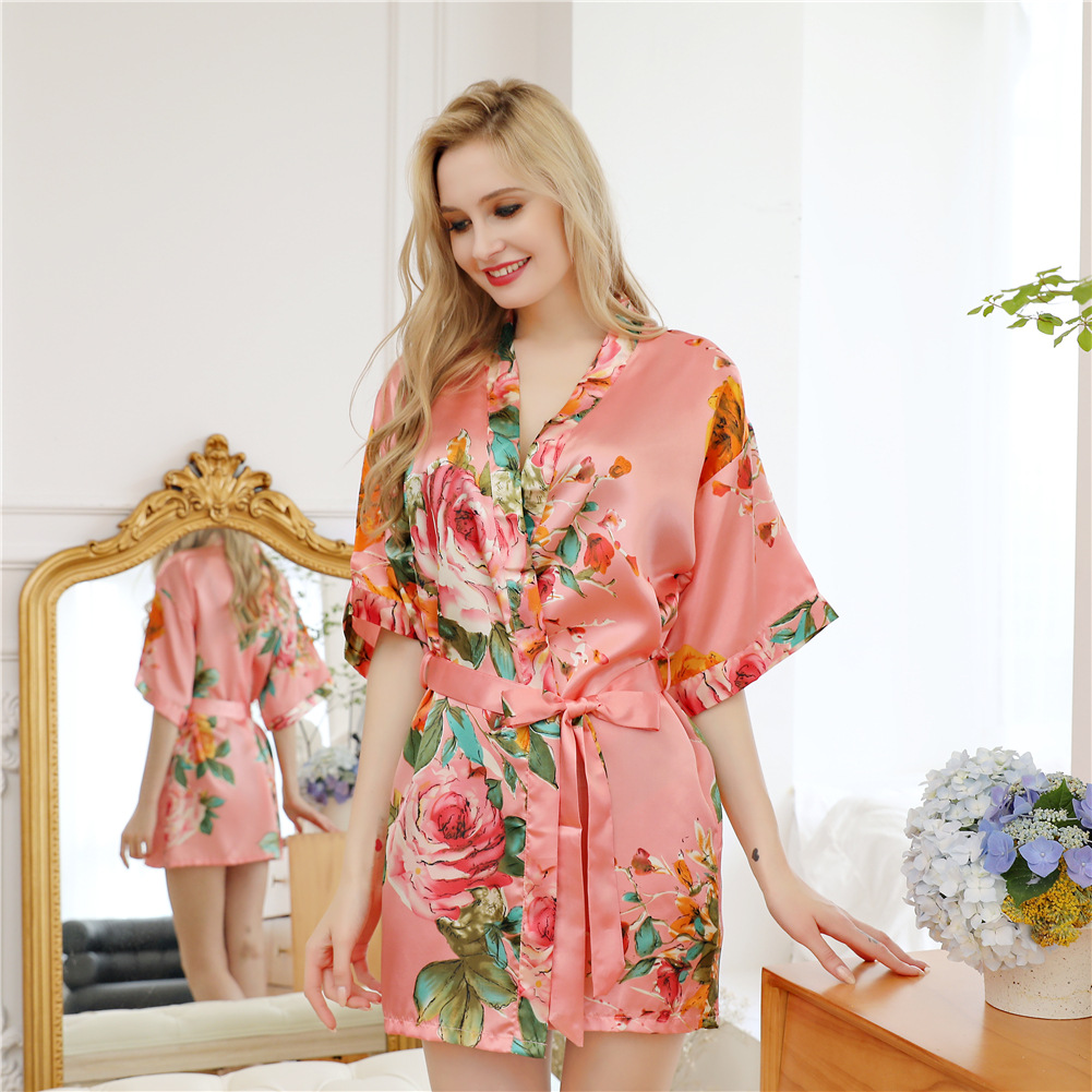 Title 3, Hand-painted peony simulation silk nightgown