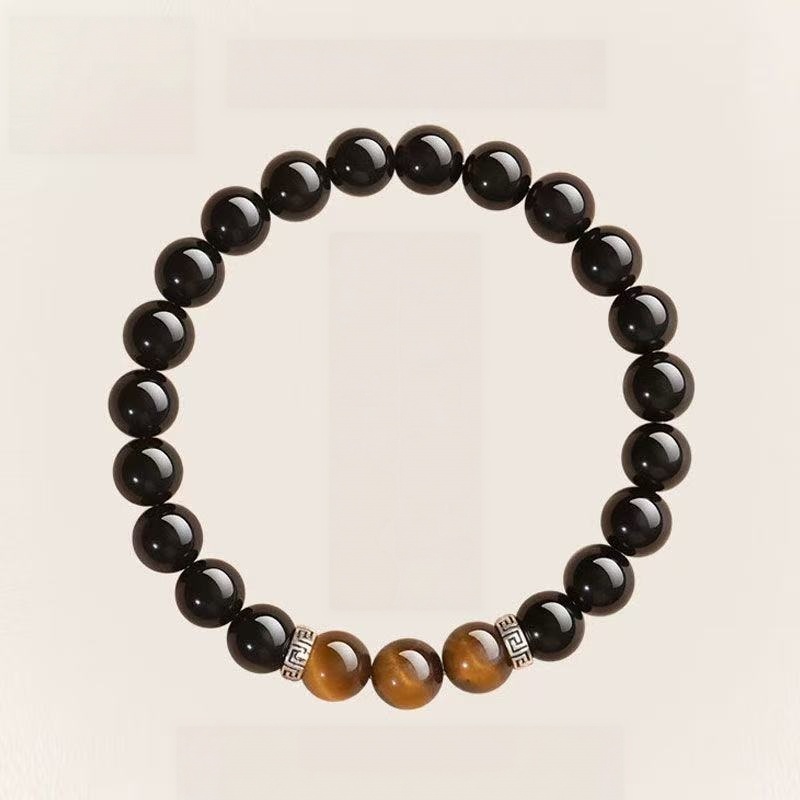 Brățară Ochi Obsidian Negru Natural Bogăție Lanț cu margele rotunde Protecție Unisex Bijuterii Energetice