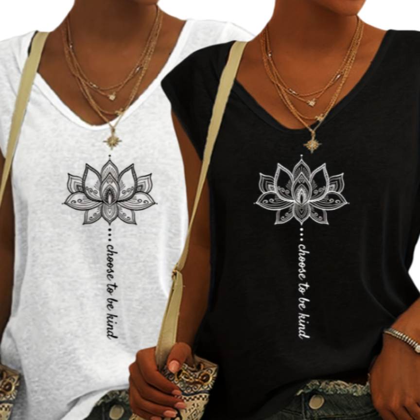 Graphic Print Tank Top, Sleeveless Casual Top For Summer & Spring, Women's Clothing 2PCS Set