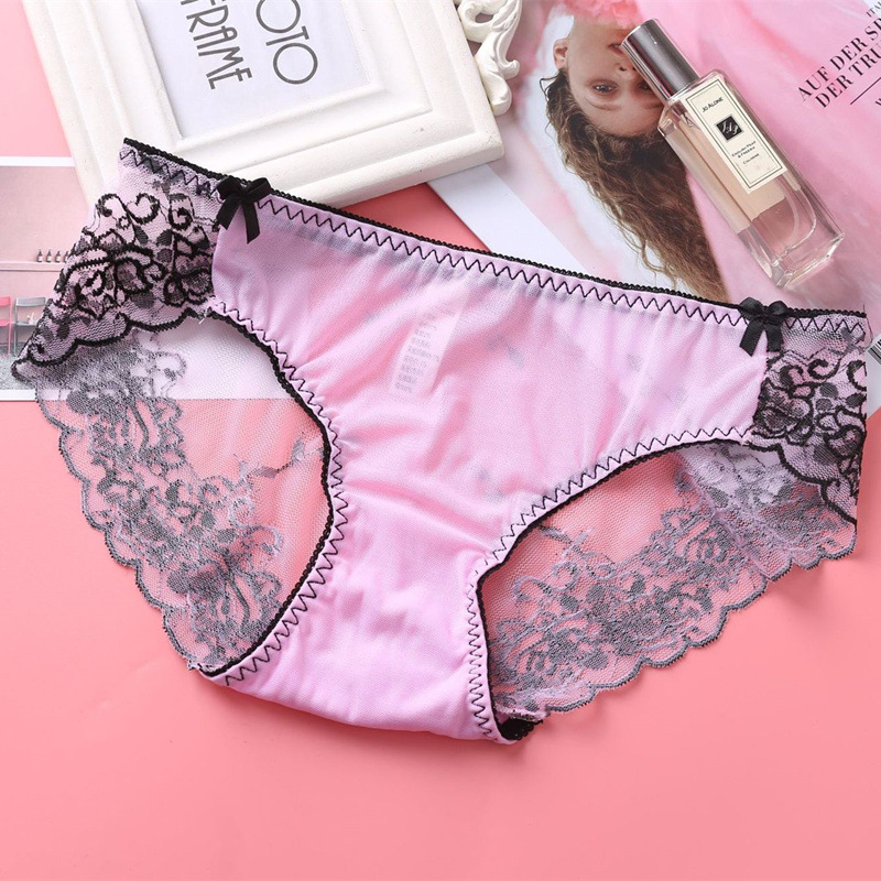 Low rise Embroidered Lace Panties And Mesh Briefs Pink - Shop at LoveMi