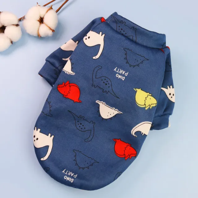 Printed Cartoon Pet Clothes Plus Velvet Two legged Sweater Blue Dinosaur - Shop at LoveMi