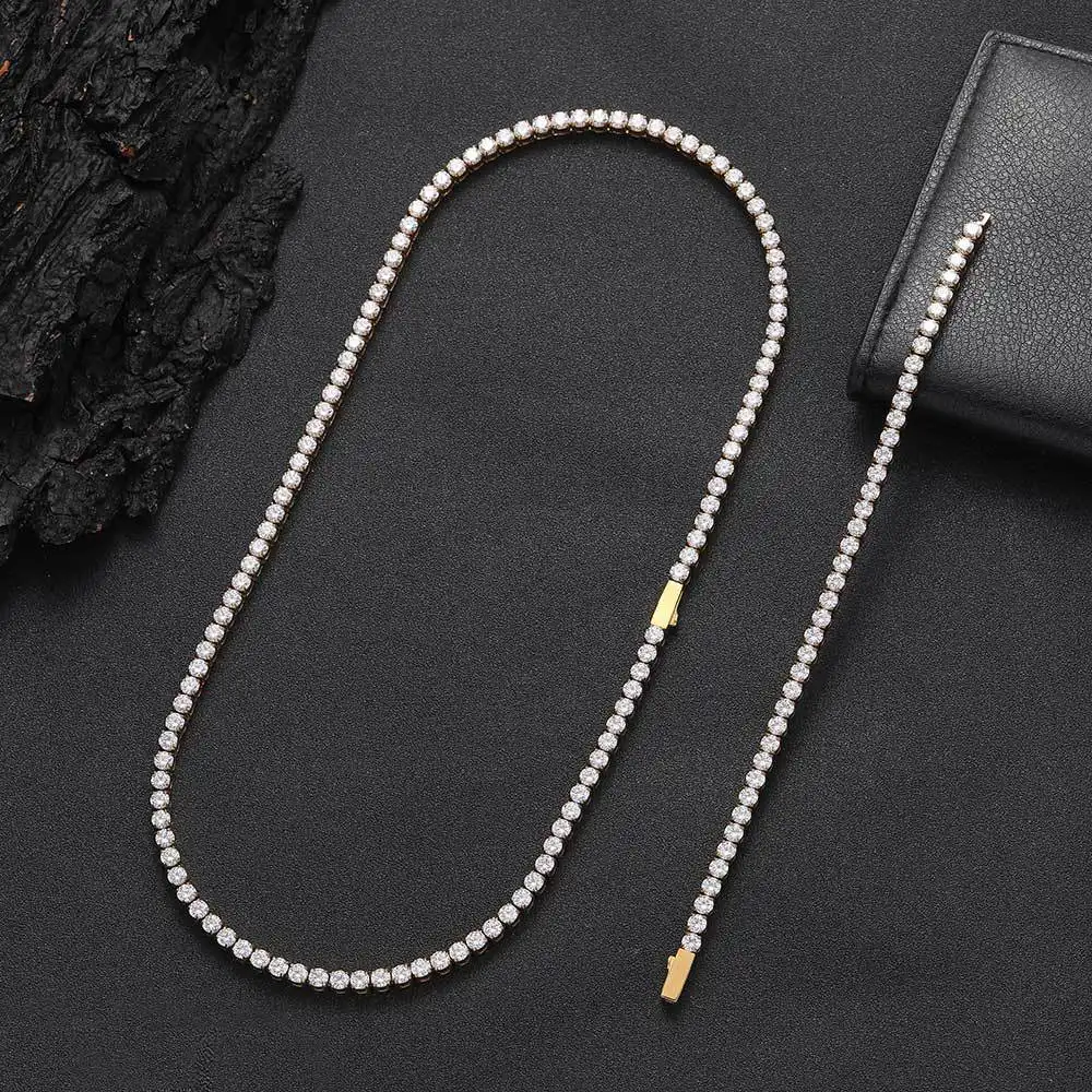 4mm Spring Buckle Stainless Steel Tennis Chain Necklace Bracelet