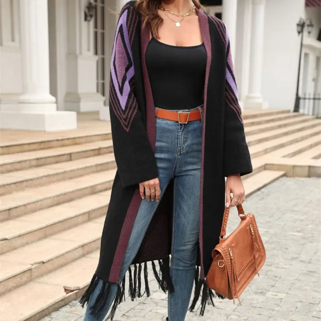 Women's Fashionable Simple Tassel Sweaters Fashion Cardigan Coat Black - Shop at LoveMi