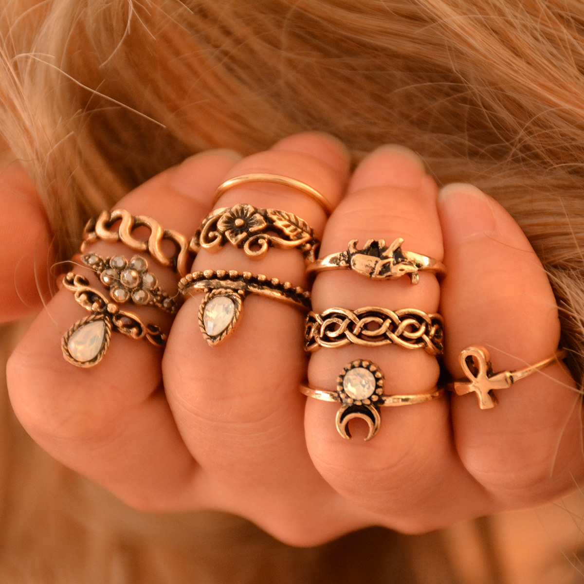 Retro Ethnic Style Individual Combination Micro-set Ring