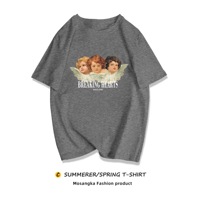 Niche Sweet And Cool T shirt European And American Retro Plus Size MM Top Dark Grey - Shop at LoveMi