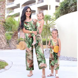 Mother And Daughter Green Sling Family Parent-Child Suit - Green