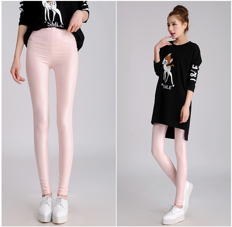 Solid Thin Skinny Matte Snakeskin Skinny Leather Pants