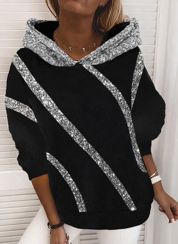 Title 5, Sequins printed loose hooded sweater women