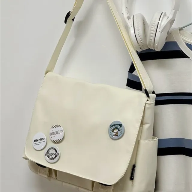 Japanese Ins Solid Color Large capacity Crossbody Bag Women White - Shop at LoveMi