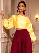 One Shoulder Balloon Puff Sleeve Cropped Blouse view 1