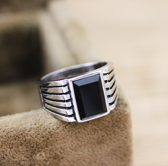 Sterling Silver Black Agate Opening Ring Gemstone Silver Jewelry Zircon