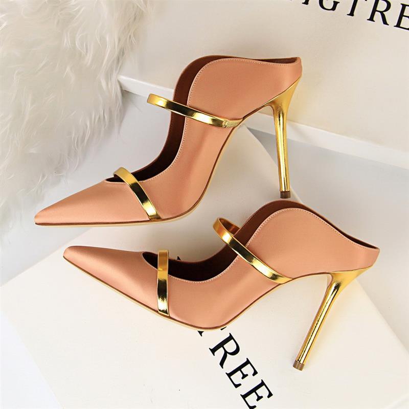 Women's Stiletto Single Shoes Back Empty Sandals Champagne 35 - Shop at LoveMi