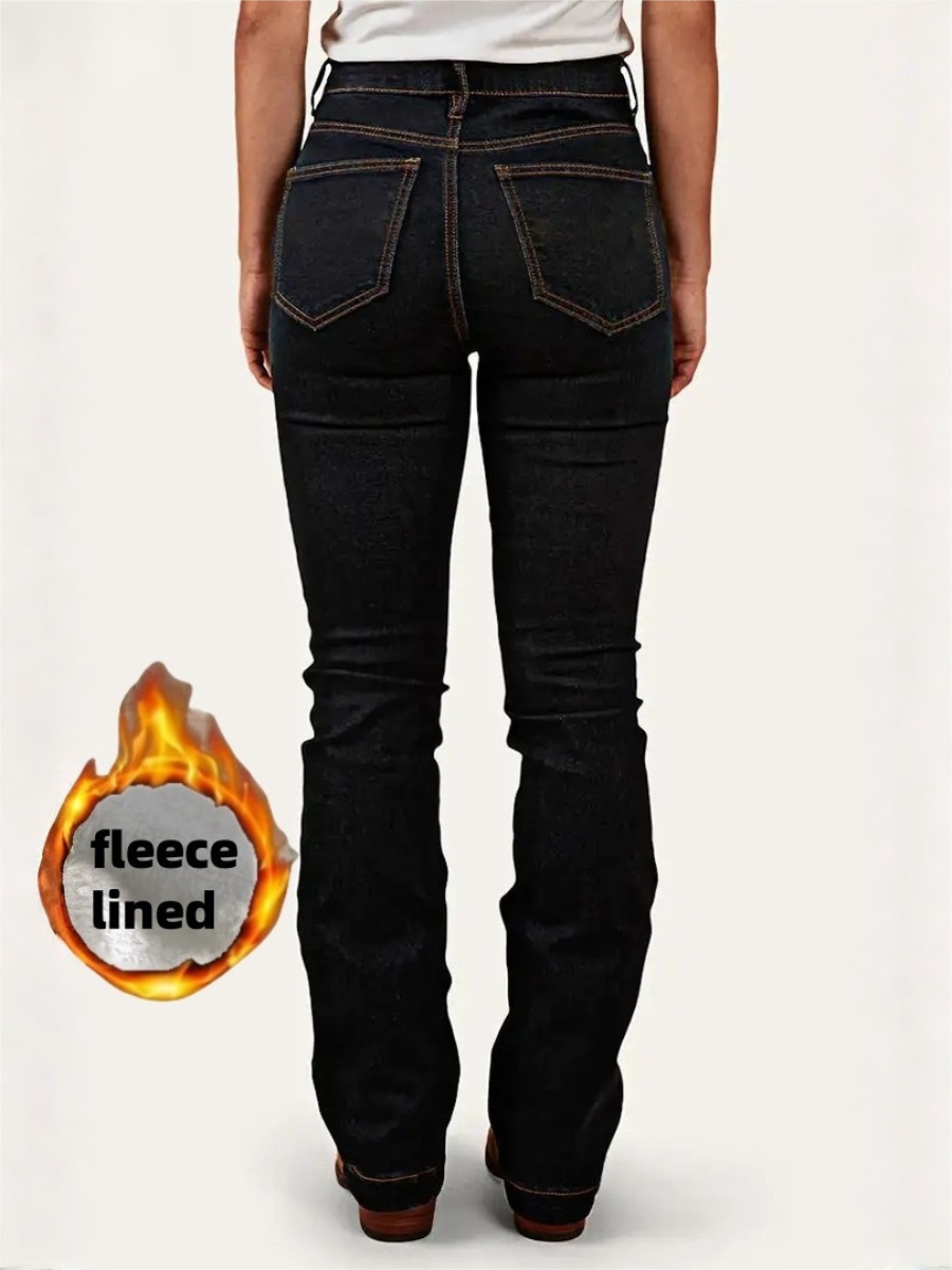 Pantalon d'hiver en jean slim taille haute femme doublé polaire chaude bleu foncé US Ready Stock
