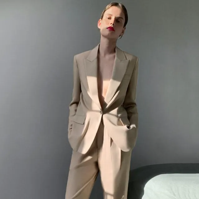 Slim Fit, All match Buttoned Draped Blazer Beige - Shop at LoveMi