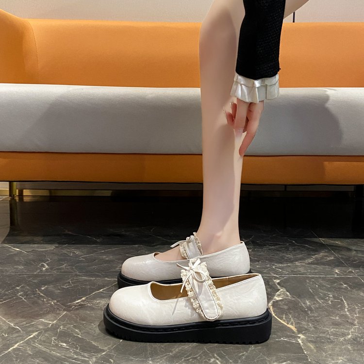 Summer New Women White French Mary Jane Leather Shoes, Retro Japanese Platform Loafers For Dresses product image