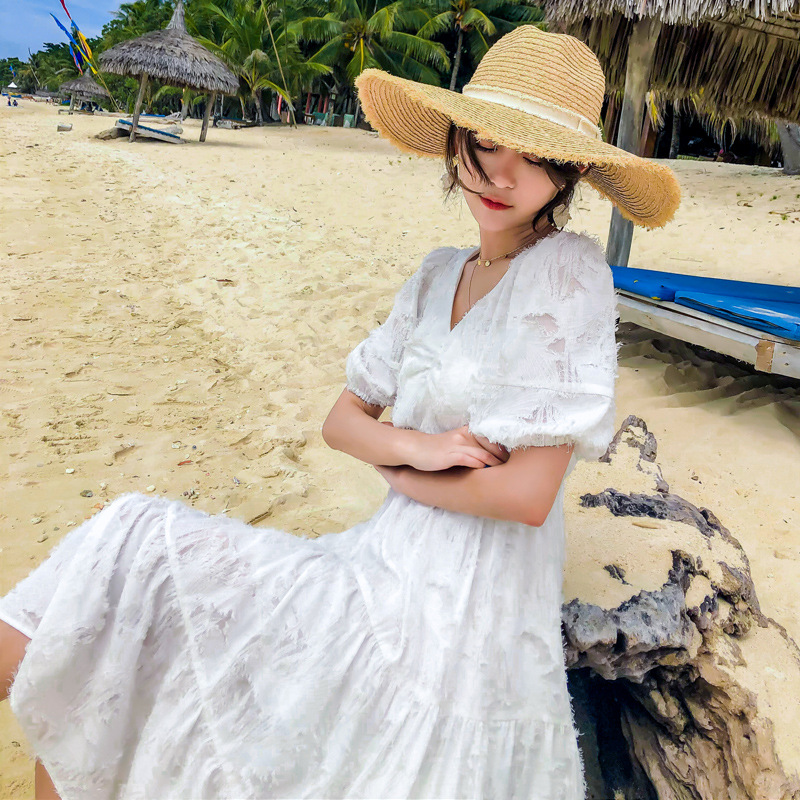 New French Style Slim White Dress With Fringe