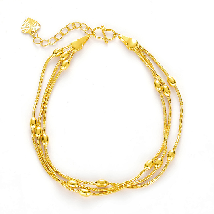 Brass Gold-plated 24K Women's Three-line Bead Bracelet