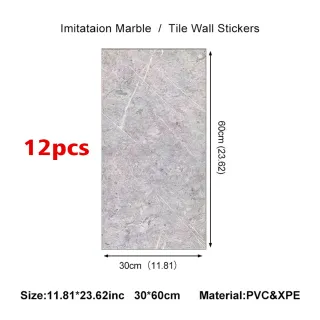 12Pcs PVC Marble Tiles Wall Sticker Self-Adhesive Stick Kitchen Bathroom Decor