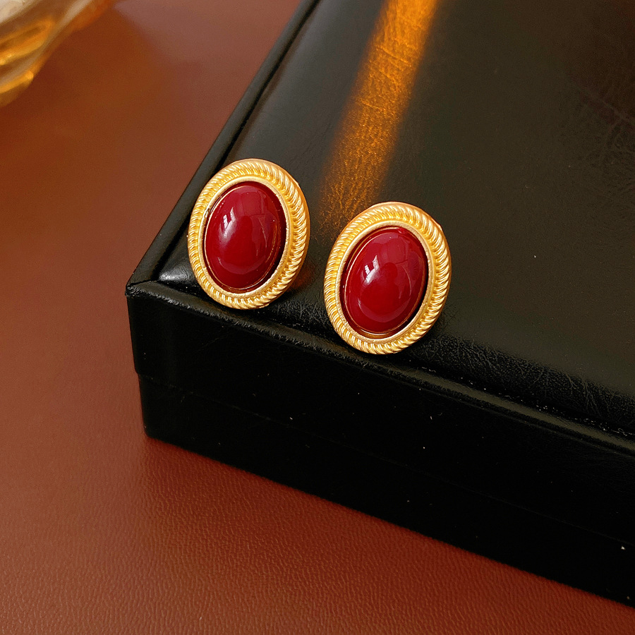 Vintage Gemstone Necklace And Earrings Set Alloy Gem Necklace Sterling Silver Post Stud Earrings Women Is Retro Jewelry