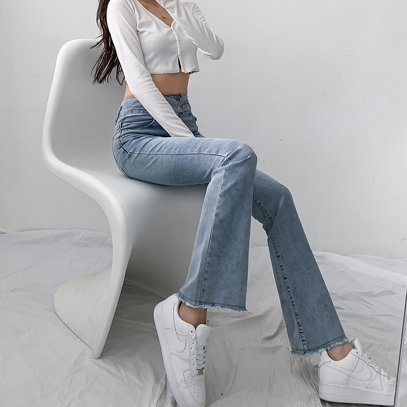 Light-colored High Waisted Micro Trousers Slimming Women's Raw Edge Cropped Flared Pants