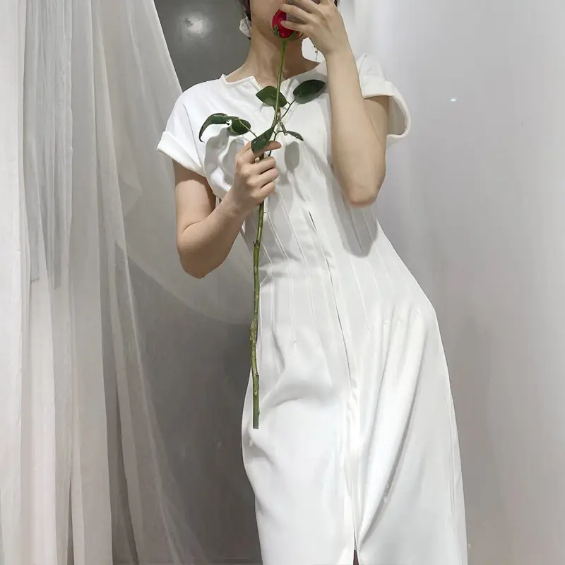 Custom Sculpture Sense White Tea Skirt Temperament Goddess Fan Design Sense