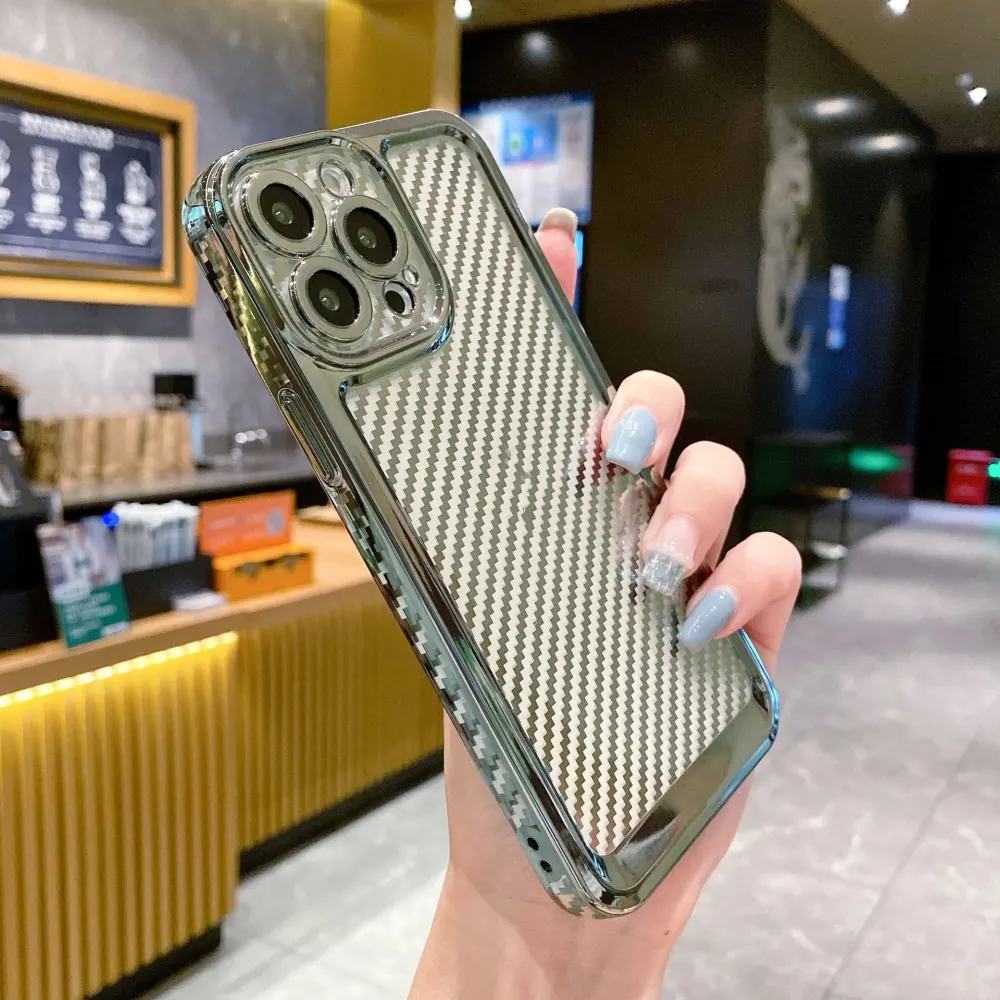 Suitable for IP 13PROMAX Electroplated Phone Case Carbon Fiber