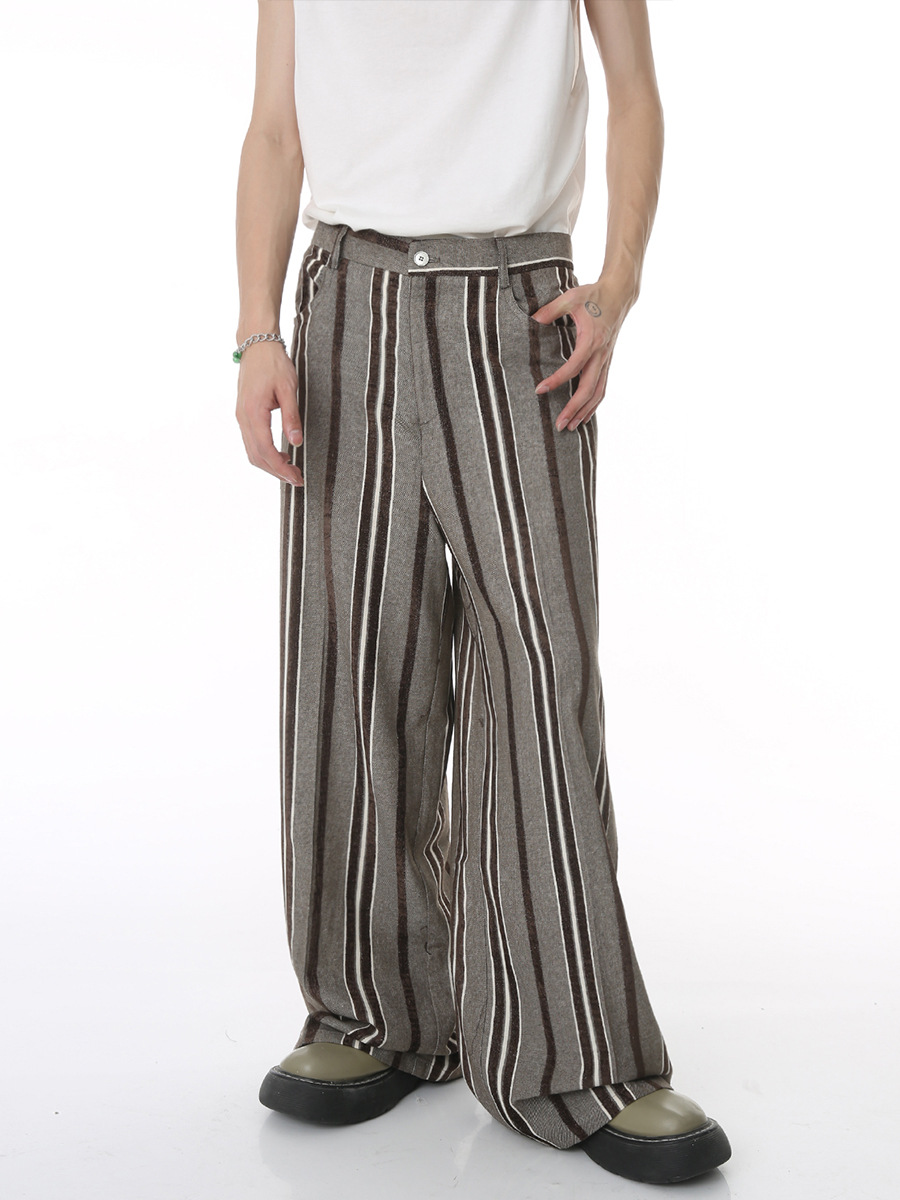 Men's Summer Vertical Striped Loose Wide Leg Leisure Suit Pants