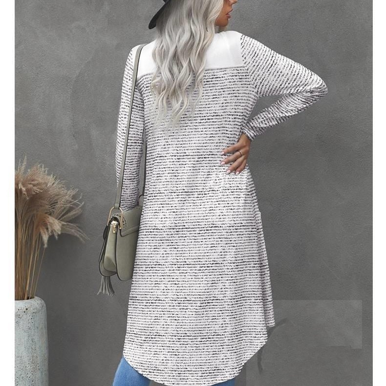 Striped Leopard Patchwork Duster Cardigan with Pockets