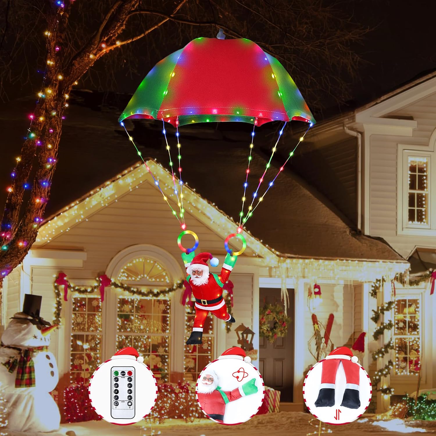LED Santa Parachute Christmas Lights, 8 Modes, Remote Control, Multicolor