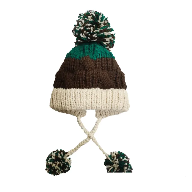 Winter Warm Knitted Wool Ear Protection Hair Ball Hat Rice Coffee Green - Shop at LoveMi