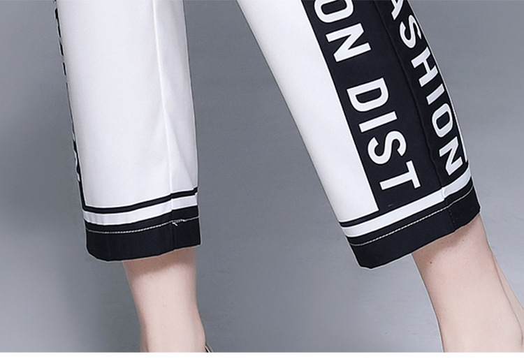 Women's Printed Slim T-shirt Nine-point Pants Suit