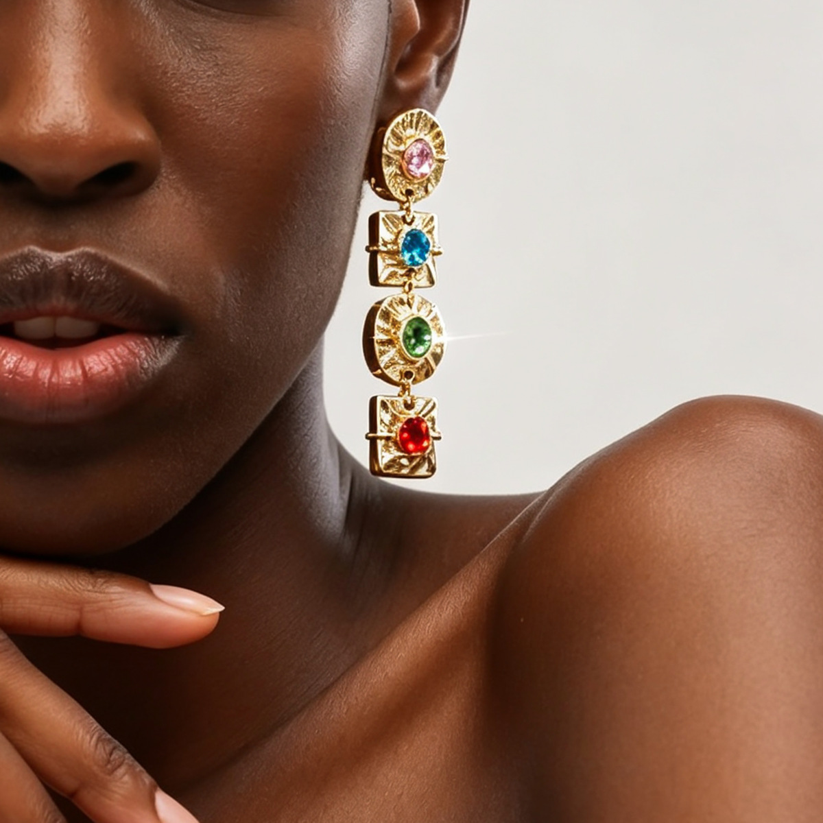 Vintage Colored CZ Long Tassel Dangle Earrings, European American High-End Niche Design Party Ear Jewelry For Women