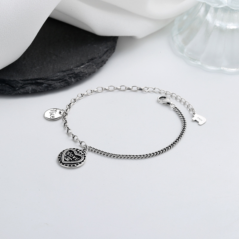 Letter Love Thai Silver Ring Ins Cold Wind Made Old Bracelet