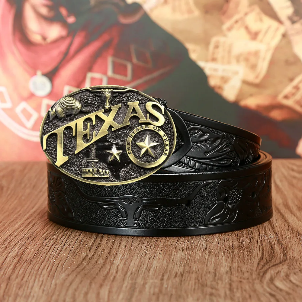 Men's And Women's Fashion Texas Cow Head Belts - Black