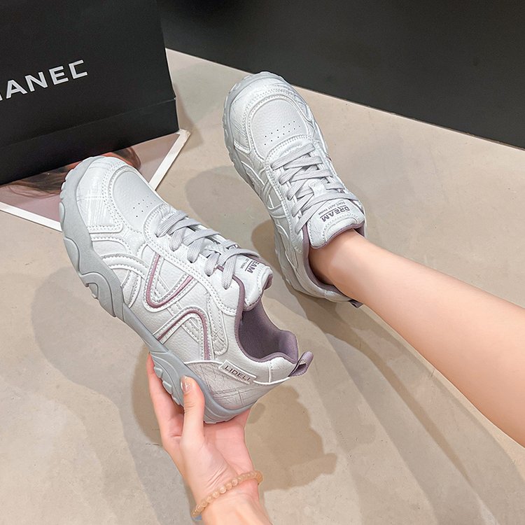 Women's Korean platform dad sneakers – lace-up casual shoes – front view