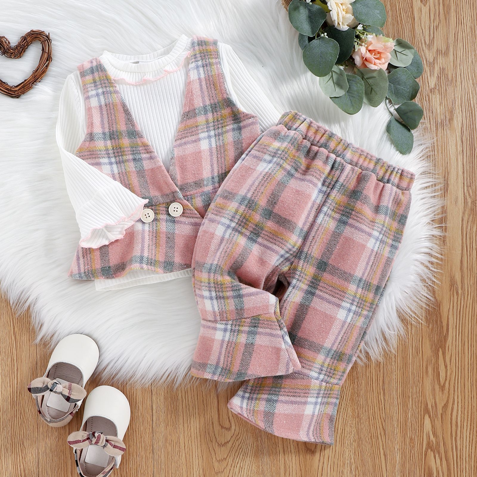 Baby Girl's European And American Plaid Three Piece Set